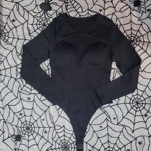 Black Long Sleeve Women's Thong Bodysuit Size Medium